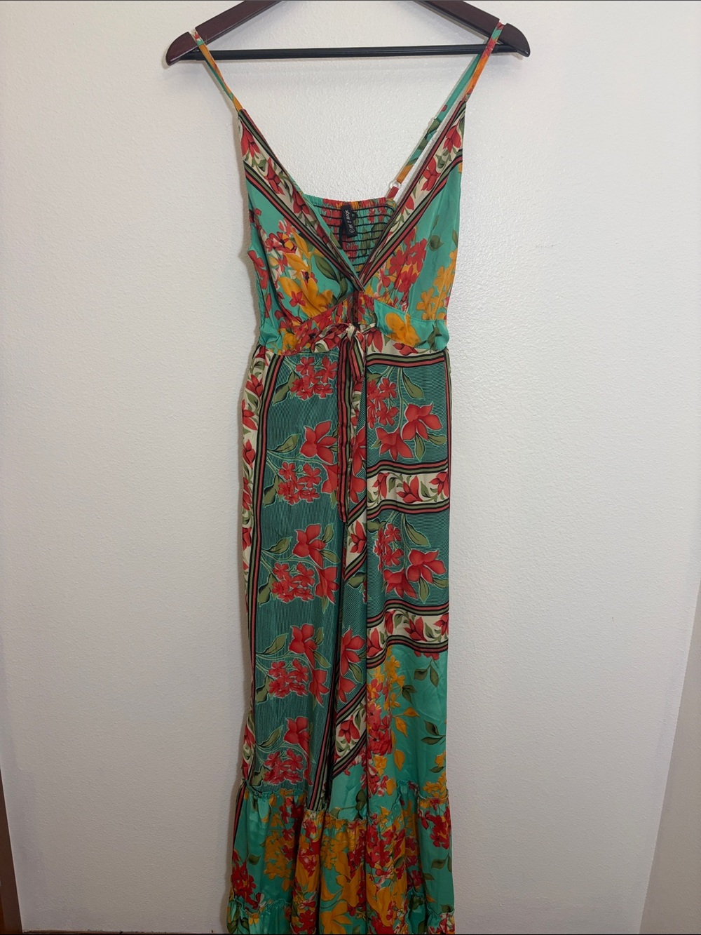 Me 2 Magic Floral Teal Orange Red Maxi Dress